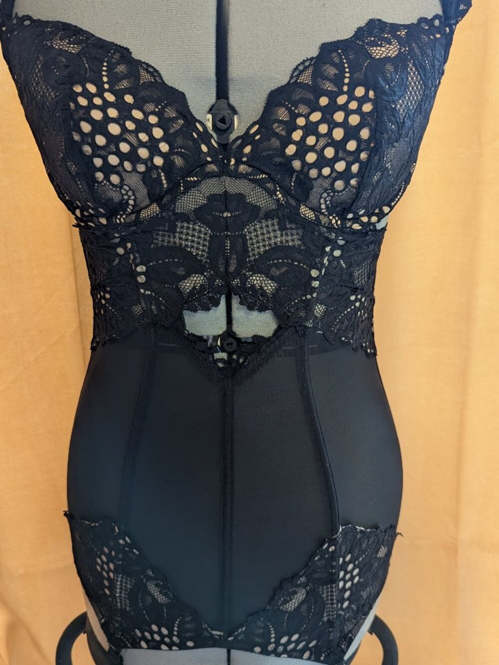 Victoria's Secret Black Lace Cut-Out Corset Bustier Garter 34D